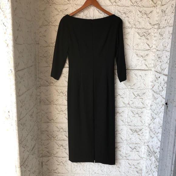 (SOLD) Vintage Italian Black Wool Boatneck Midi Dress - Picture 2 of 7